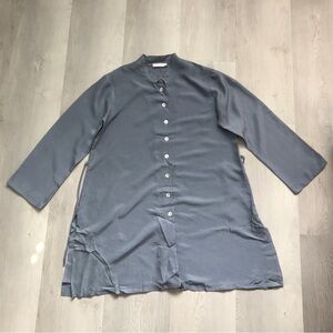 BRYNN WALKER BLUE 100% SILK BUTTON LONG SLEEVE TUNIC WOMENS SMALL